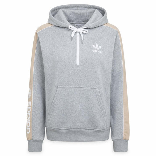 Front view of Adidas Women's Grey Beige 1/4 Zip Hooded Pullover XS Sweatshirt