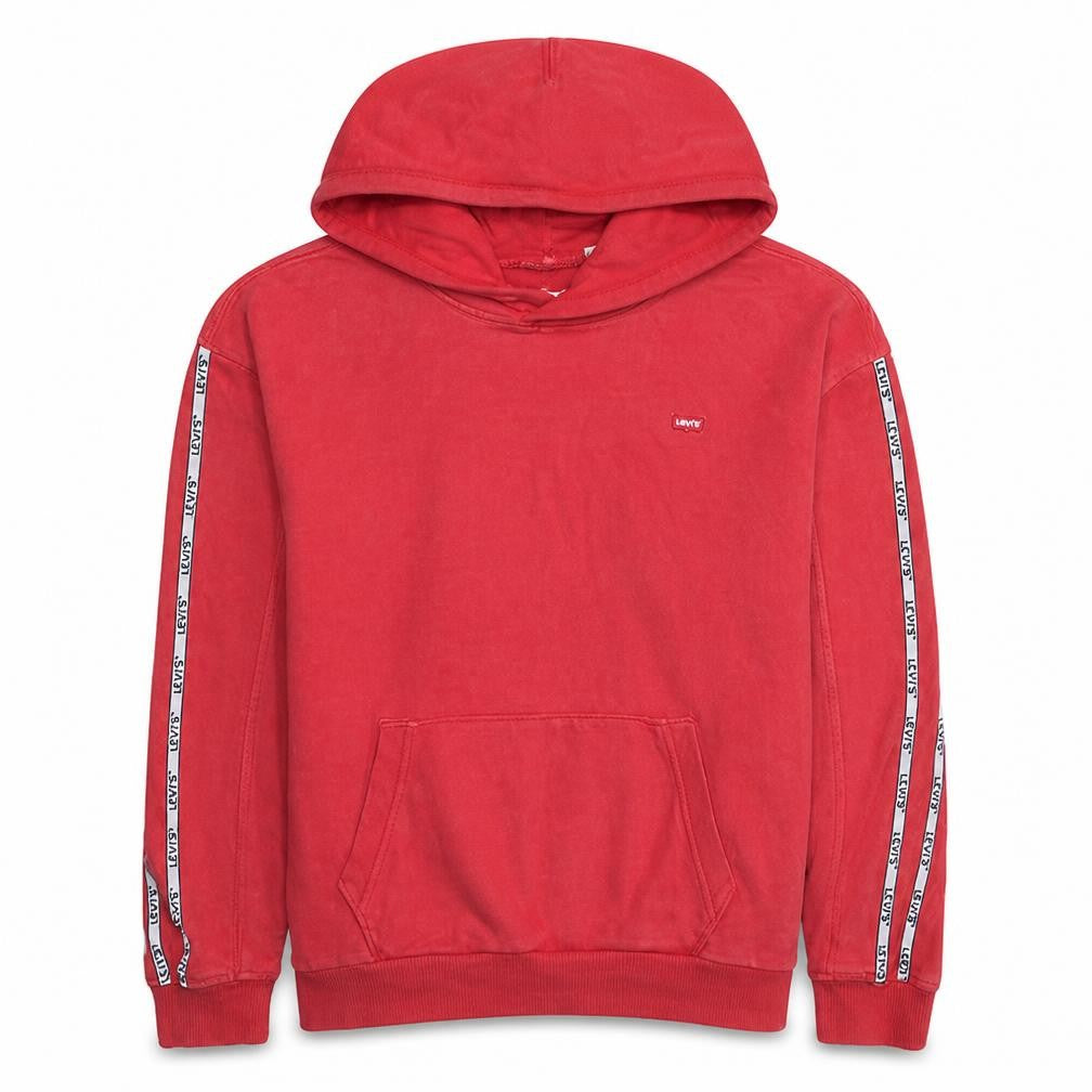 Front view of Levi's Men's Red Pullover Hoodie L Logo Fleece Sweatshirt