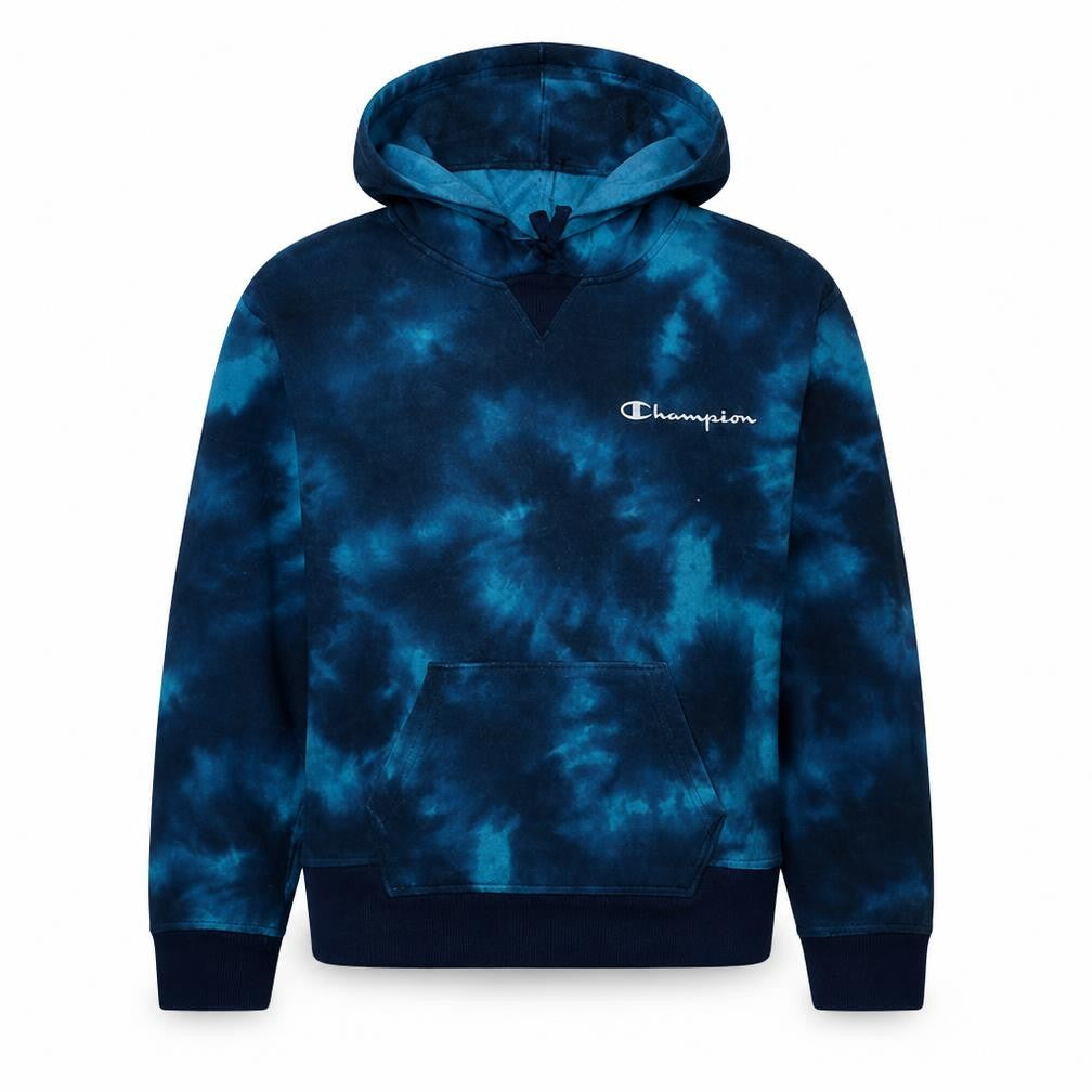 Front view of Champion Men's Blue Tie-Dye Pullover Hoodie XL Fleece