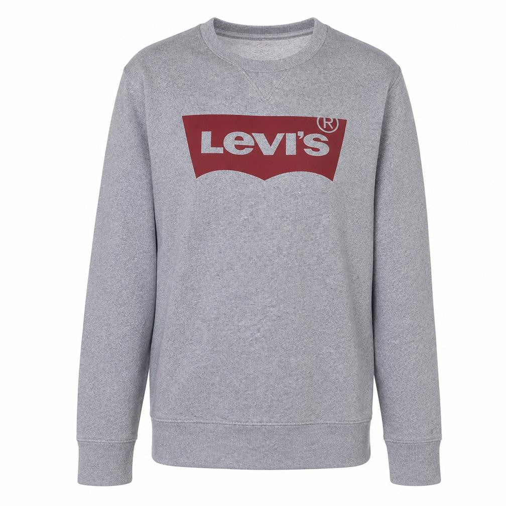 Front view of Levi's Men's Grey Logo Crew Neck Pullover Sweatshirt, size S