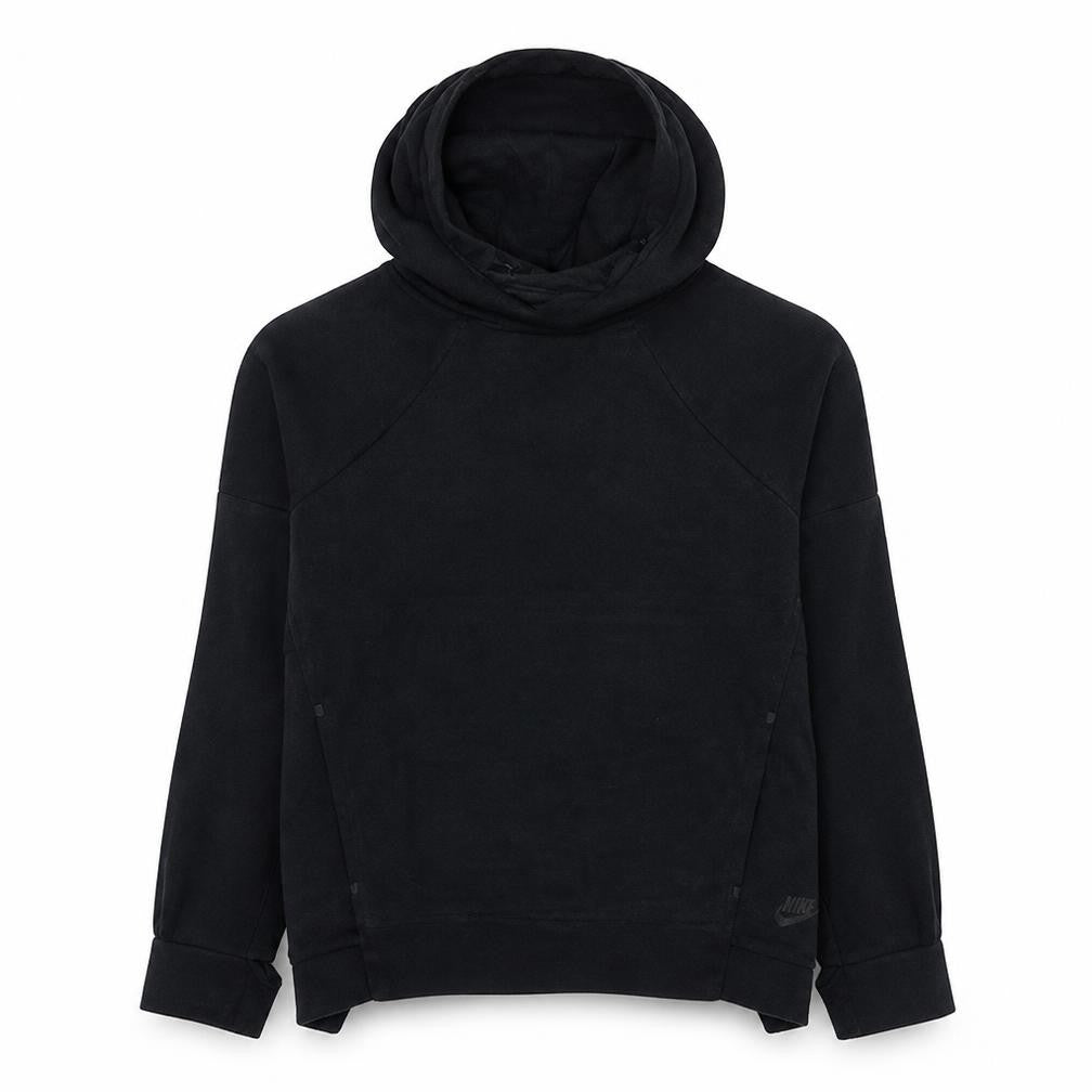 Front view of Nike Men's Black Pullover Hoodie High Neck, size M, Fleece Sweatshirt