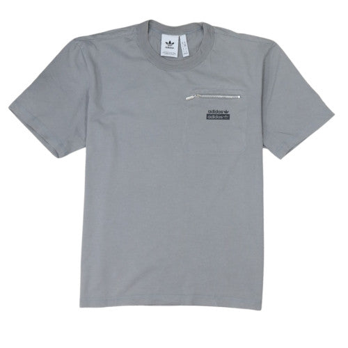 Adidas Men's Grey Crew Neck Cotton Zip Pocket T-Shirt Size M