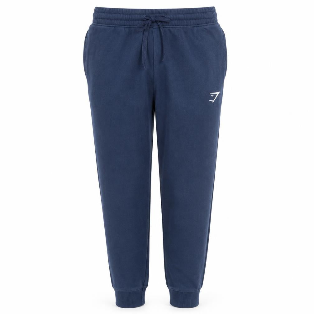 Front view of Gymshark men’s blue jogger sweatpants m regular fit elastic waist