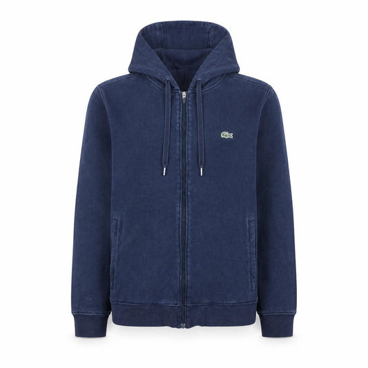 Front view of Lacoste Sport women’s navy full zip hoodie, size L, cotton blend