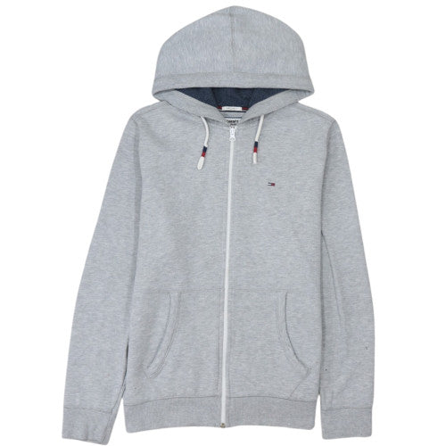 Tommy Jeans Men Grey Full Zip Hoodie L Regular Fit Cotton Blend