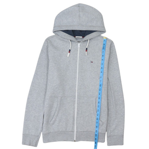 Tommy Jeans Men Grey Full Zip Hoodie L Regular Fit Cotton Blend