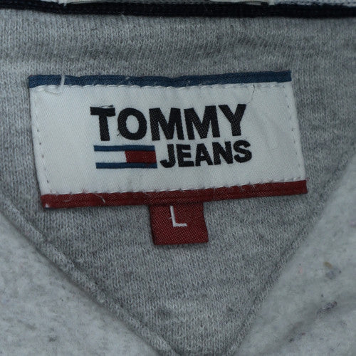 Tommy Jeans Men Grey Full Zip Hoodie L Regular Fit Cotton Blend