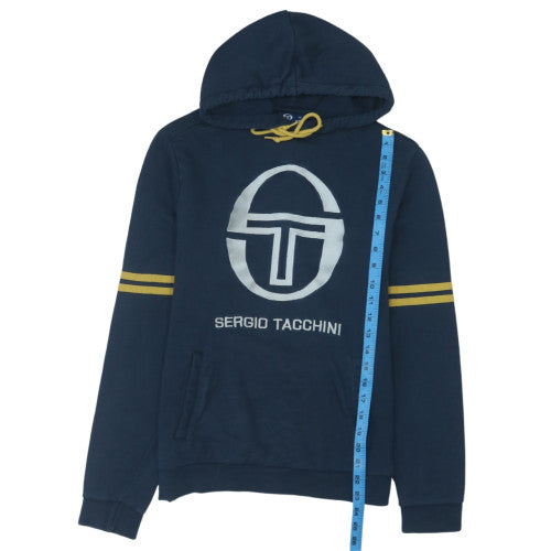 Sergio Tacchini Men Blue Pullover Hoodie M Logo Fleece Sweatshirt
