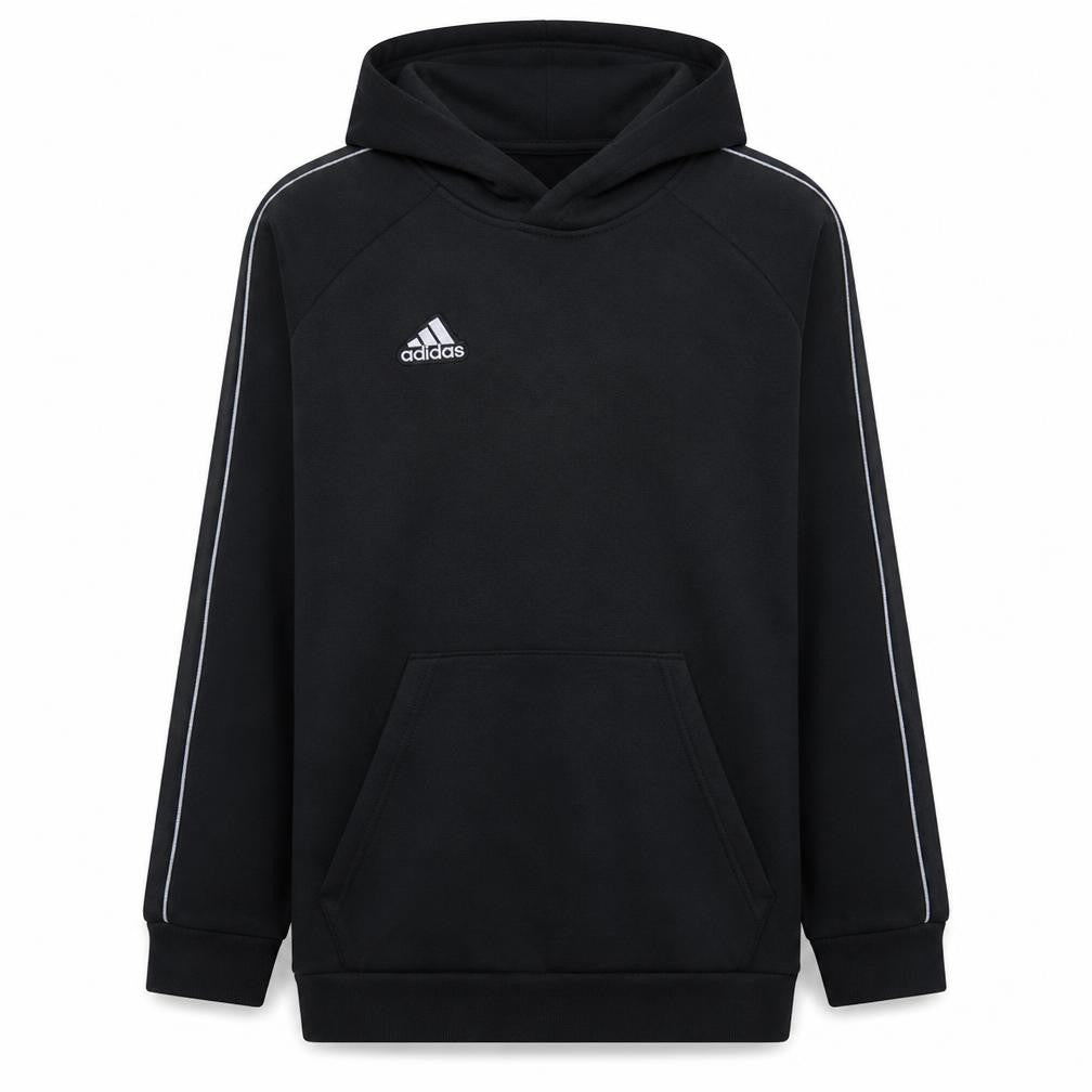 Front view of Adidas Men's Black XL Pullover Hoodie with Logo and Pocket