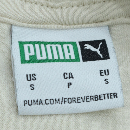 Puma Men's Beige Pullover Hoodie Size S Embroidered Sportswear