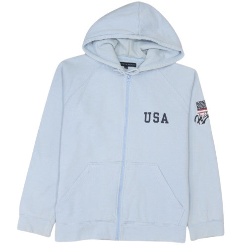 Tommy Hilfiger Women Blue Full Zip Hoodie USA Logo M Cotton Blend