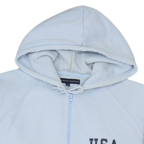 Tommy Hilfiger Women Blue Full Zip Hoodie USA Logo M Cotton Blend