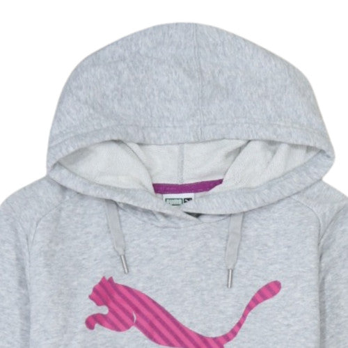 Puma Women's Grey Hoodie M Medium Pink Logo Pullover Casual