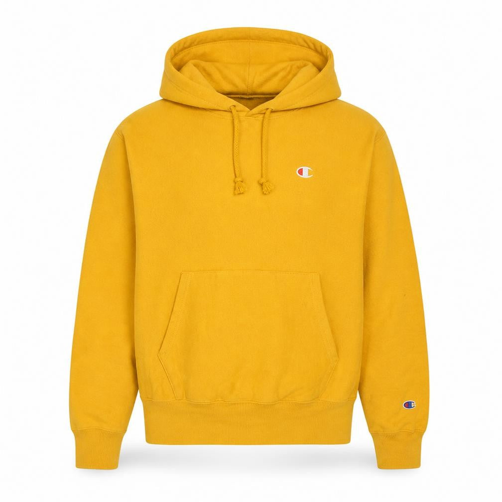 Front view of Champion Men's Yellow XS Reverse Weave Pullover Hoodie
