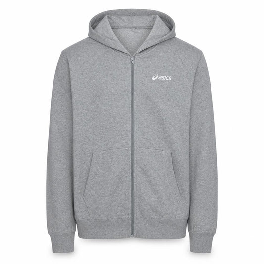 Front view of Asics Men's Grey Full Zip Hoodie XL Sports Fleece