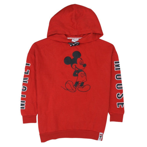 Disney Women Red Mickey Mouse Pullover Hoodie L Graphic Print Cotton