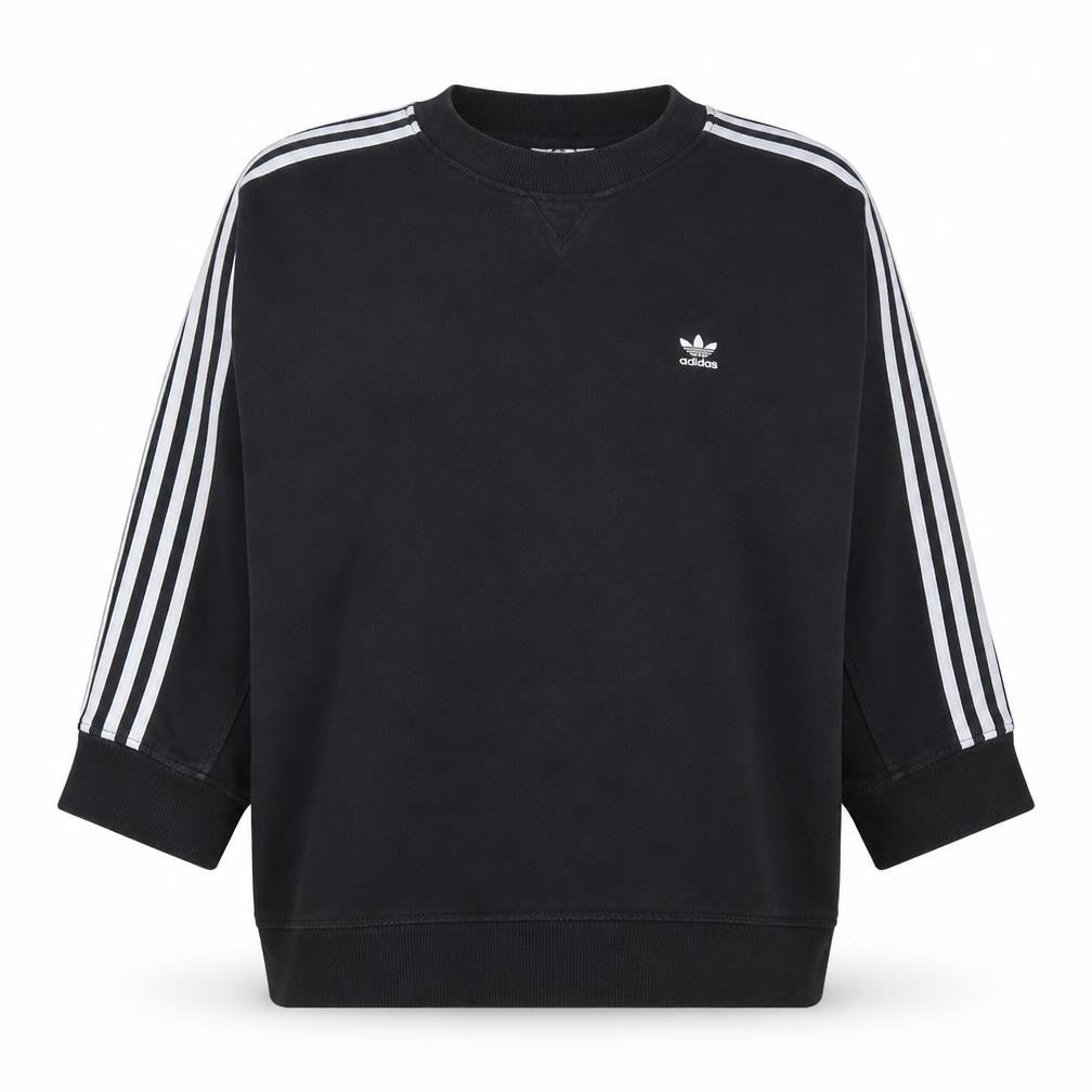 Front view of Adidas women’s black 2xl pullover sweatshirt with stripes