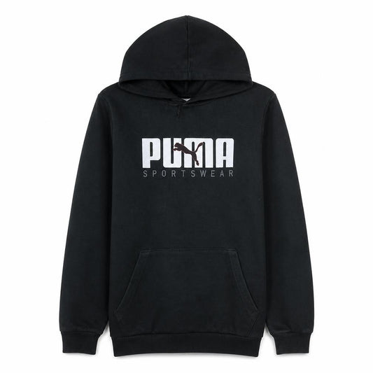 Front view of Puma Men's Black Pullover Hoodie Sportswear S Regular Fit