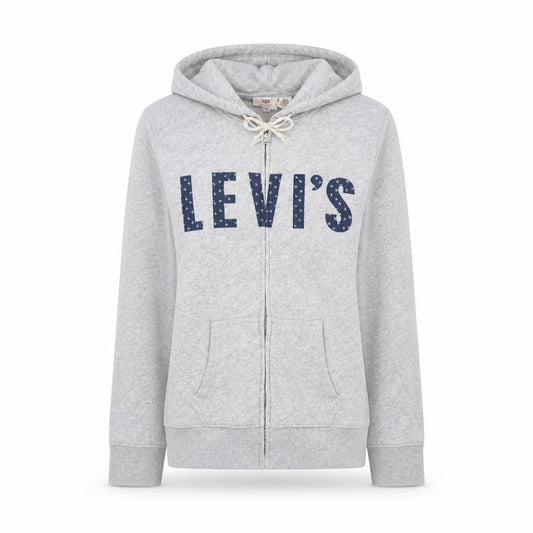 Front view of Levi's Women Grey Full Zip Hoodie XS Hooded Graphic Casual
