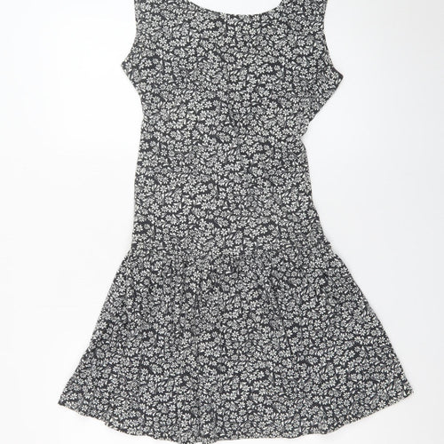 South Beach Womens Black Floral Cut Out Skater Dress M