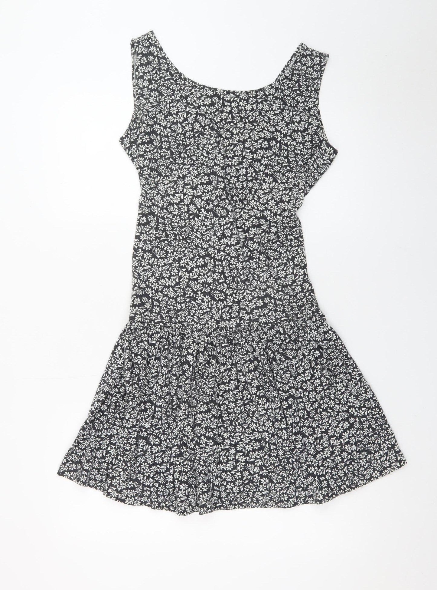 South Beach Womens Black Floral Cut Out Skater Dress M