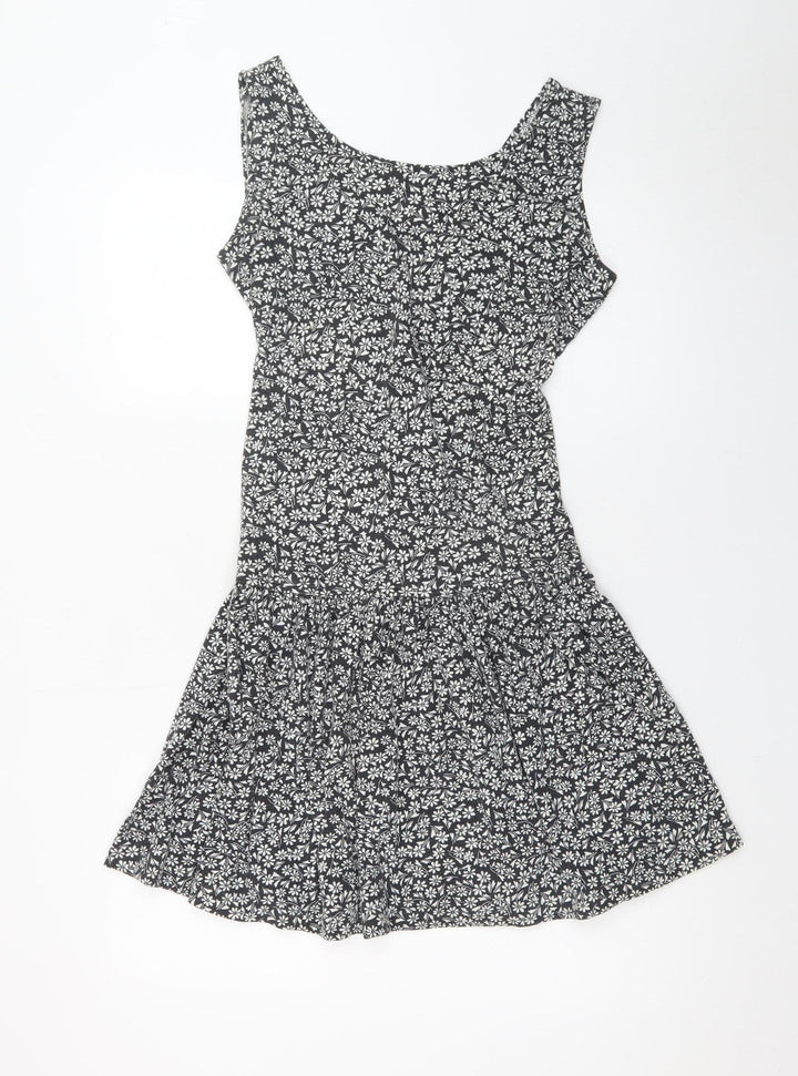 South Beach Womens Black Floral Cut Out Skater Dress M