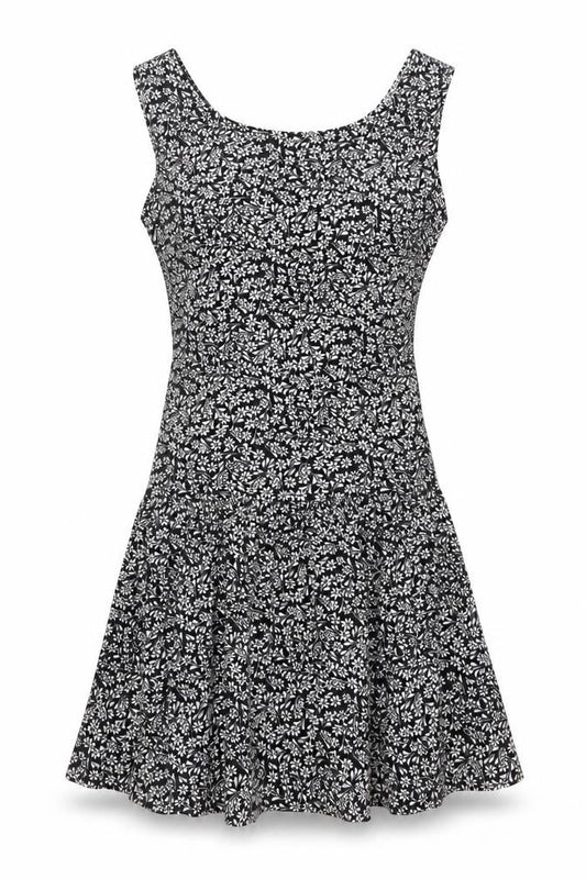Front view of South Beach women’s black floral cut out skater dress m