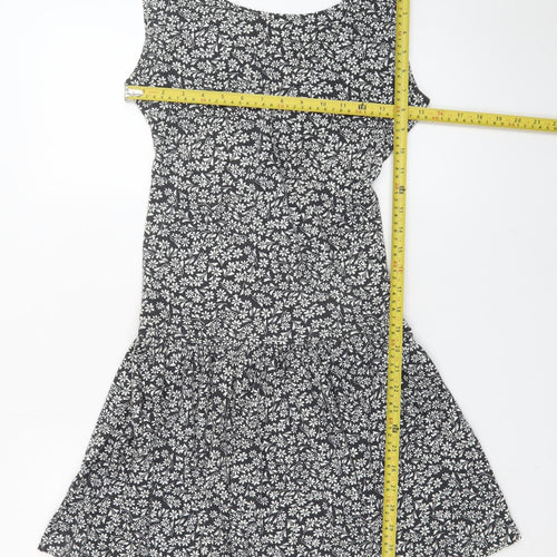 South Beach Womens Black Floral Cut Out Skater Dress M