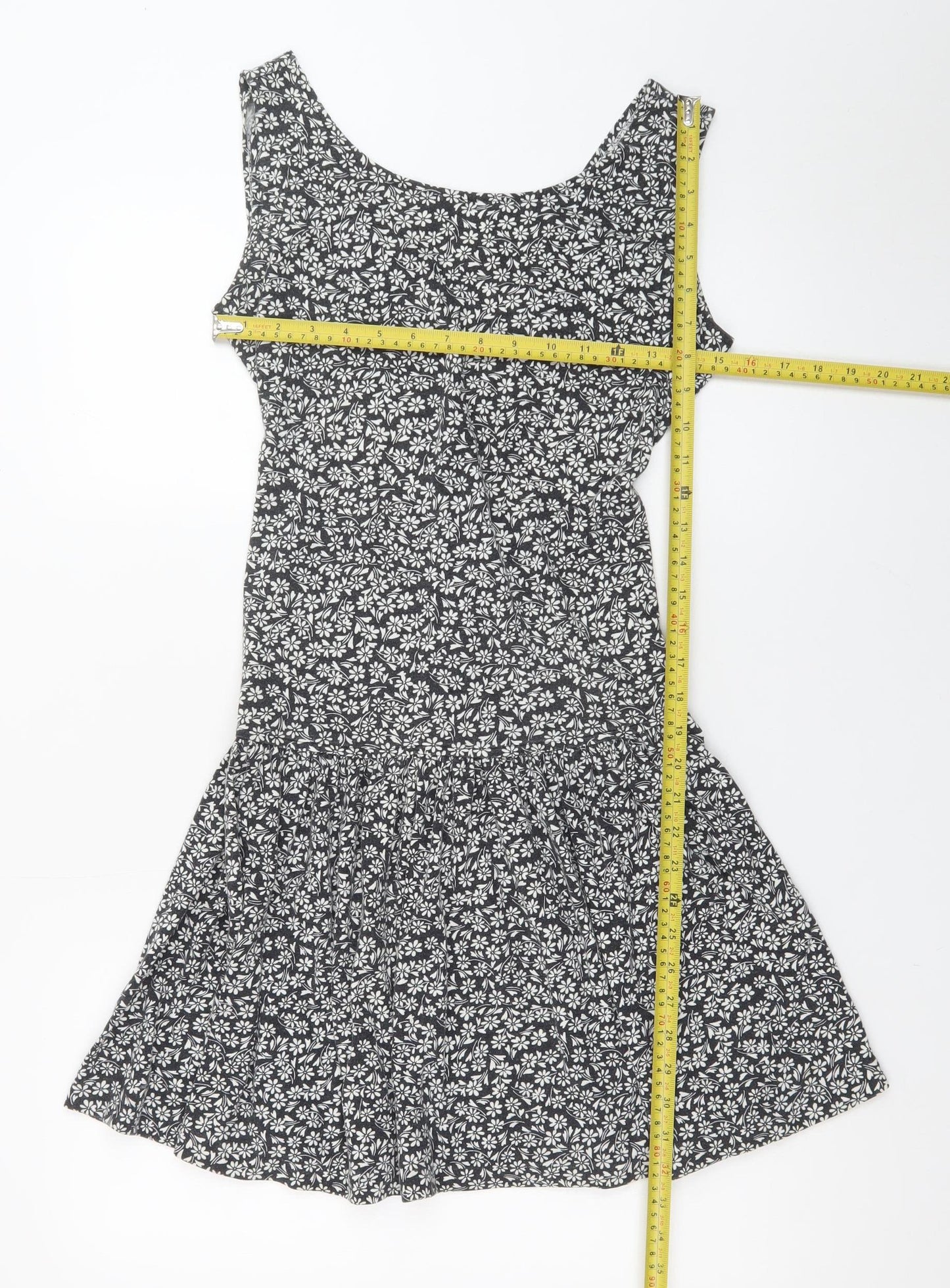 South Beach Womens Black Floral Cut Out Skater Dress M