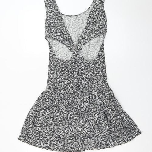 South Beach Womens Black Floral Cut Out Skater Dress M