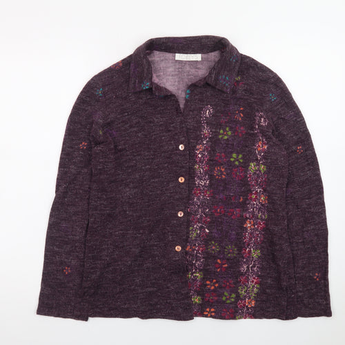 Foley's Women's Purple Floral Wool Blend Collared Cardigan Size 8