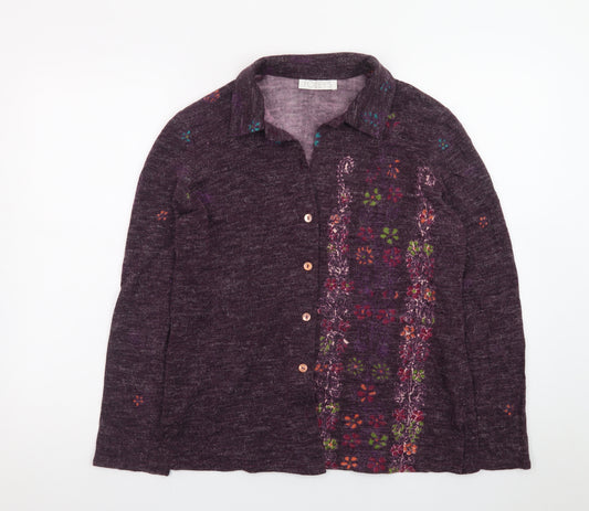 Foley's Women's Purple Floral Wool Blend Collared Cardigan Size 8