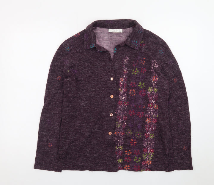 Foley's Women's Purple Floral Wool Blend Collared Cardigan Size 8