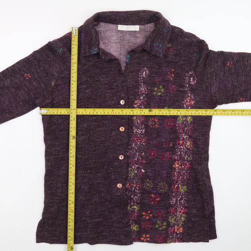 Foley's Women's Purple Floral Wool Blend Collared Cardigan Size 8