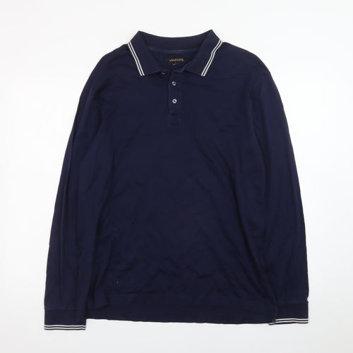 Jaeger Men's Blue Long Sleeve Cotton Polo Shirt Size L