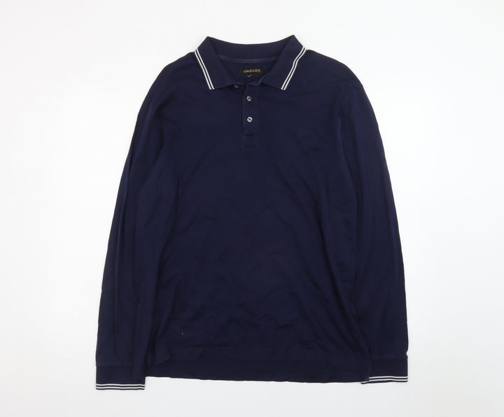 Jaeger Men's Blue Long Sleeve Cotton Polo Shirt Size L
