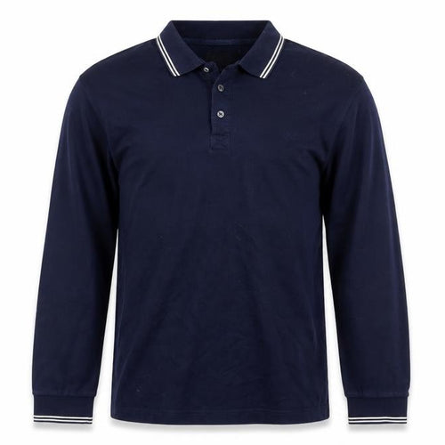 Jaeger Men's Blue Long Sleeve Cotton Polo Shirt Size L
