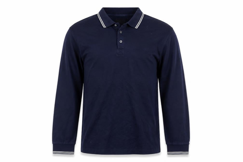 Jaeger Men's Blue Long Sleeve Cotton Polo Shirt Size L
