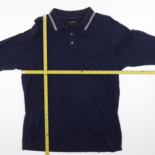 Jaeger Men's Blue Long Sleeve Cotton Polo Shirt Size L