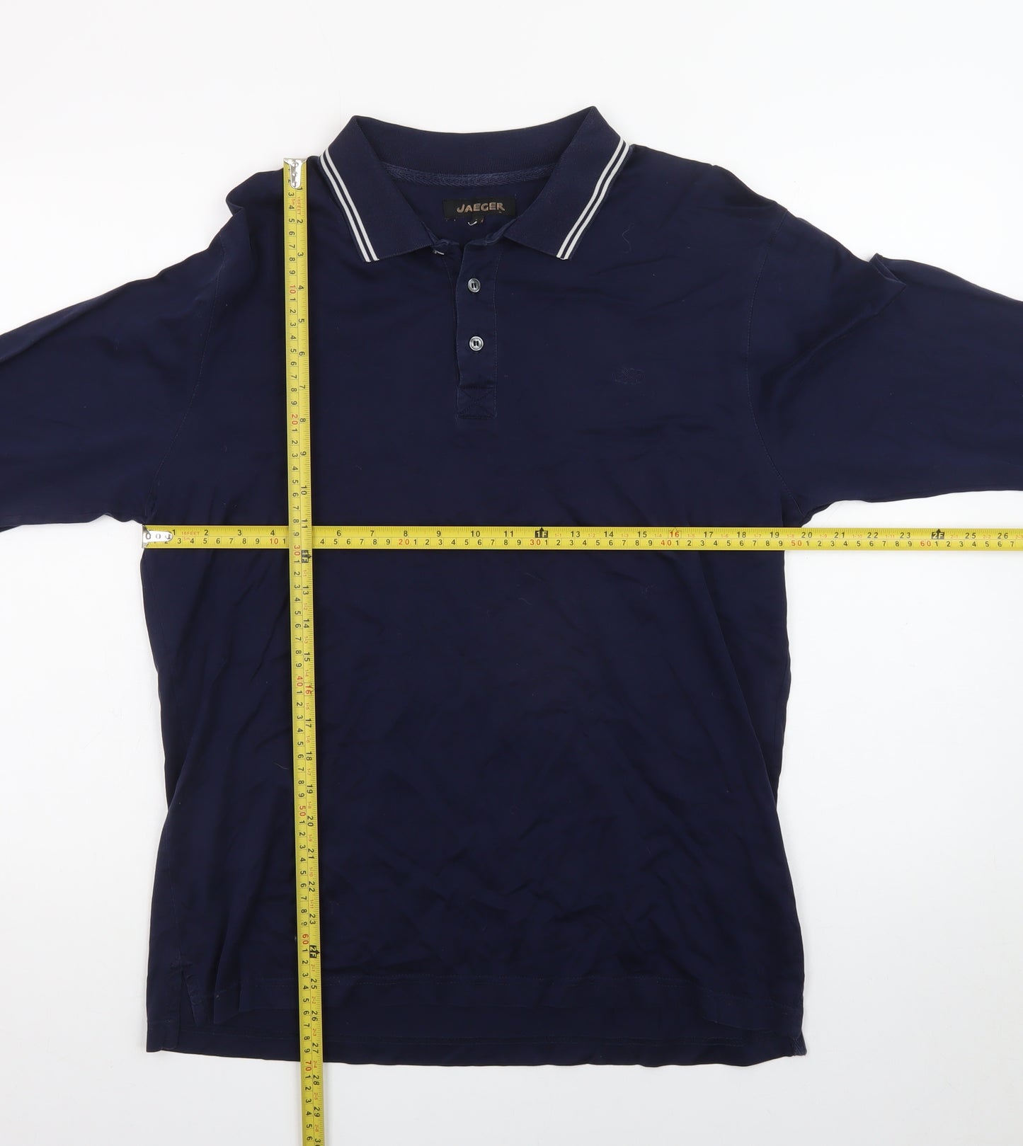 Jaeger Men's Blue Long Sleeve Cotton Polo Shirt Size L