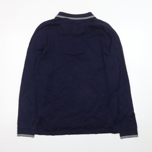 Jaeger Men's Blue Long Sleeve Cotton Polo Shirt Size L