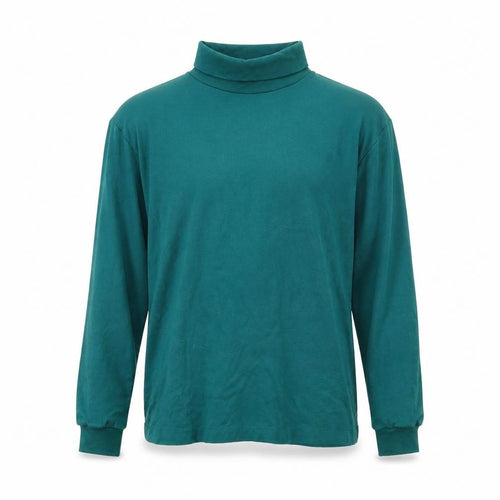 Manhattan Men's Green Roll Neck Long Sleeve Cotton T-Shirt L Vintage