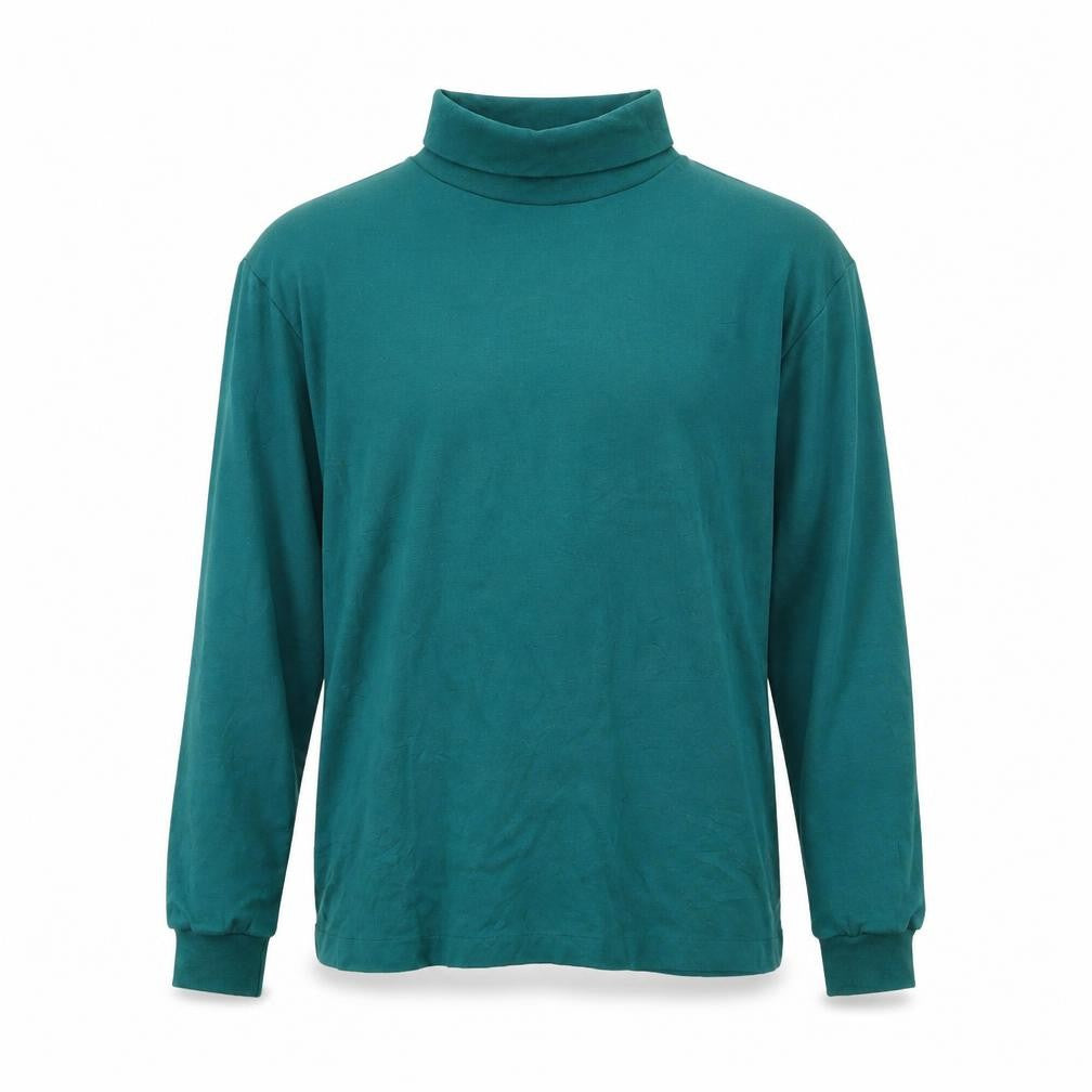 Manhattan Men's Green Roll Neck Long Sleeve Cotton T-Shirt L Vintage