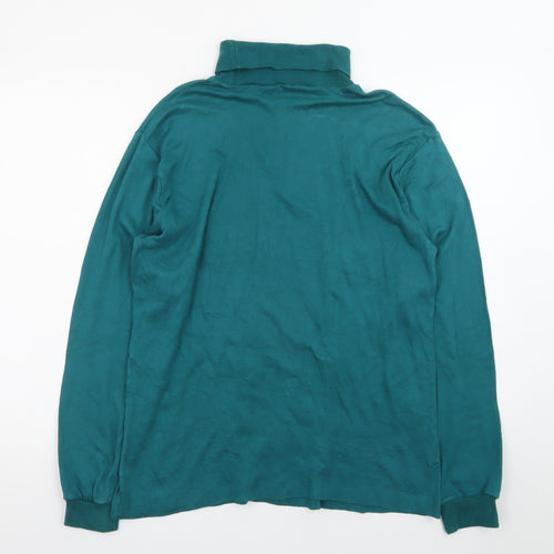 Manhattan Men's Green Roll Neck Long Sleeve Cotton T-Shirt L Vintage