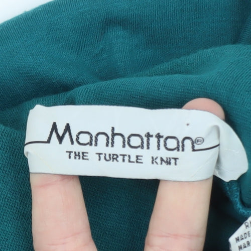 Manhattan Men's Green Roll Neck Long Sleeve Cotton T-Shirt L Vintage