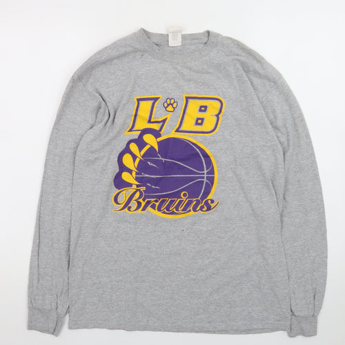 Gildan Mens Grey LB Bruins Sports Graphic Long Sleeve Cotton T-Shirt Size M