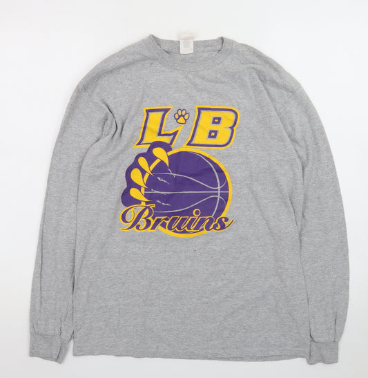 Gildan Mens Grey LB Bruins Sports Graphic Long Sleeve Cotton T-Shirt Size M