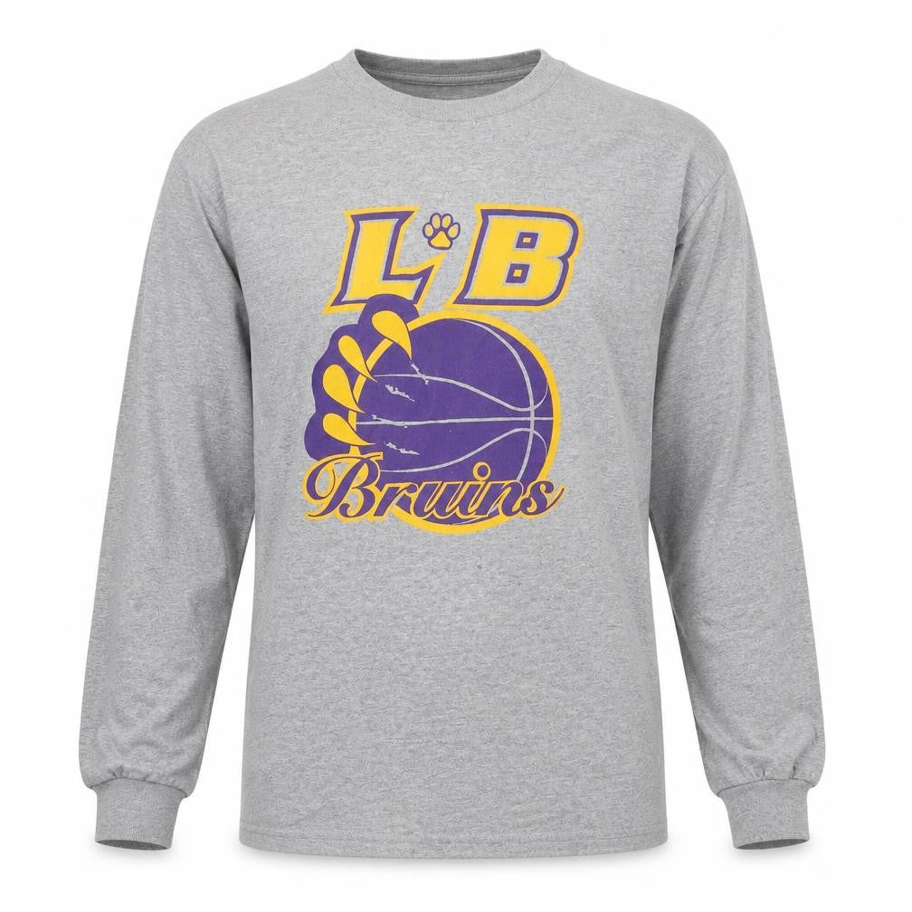 Gildan Mens Grey LB Bruins Sports Graphic Long Sleeve Cotton T-Shirt Size M