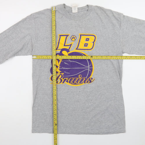 Gildan Mens Grey LB Bruins Sports Graphic Long Sleeve Cotton T-Shirt Size M