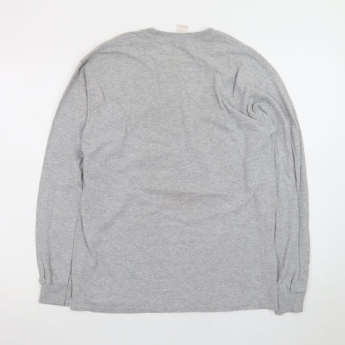 Gildan Mens Grey LB Bruins Sports Graphic Long Sleeve Cotton T-Shirt Size M